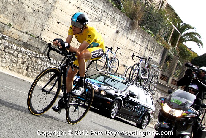 Last month's Paris-Nice winner Bradley Wiggins (Sky Procycling), shown above in the final stage Col d'Eze Time Trial
