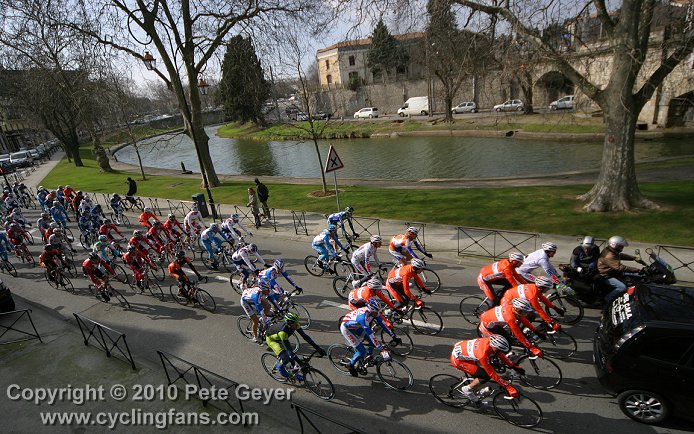 Photo: The peloton departs Carcassonne at the start of Stage 1 of the 2010 Tour of the Mediterranean.